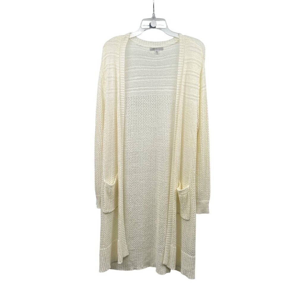 Fever Womens Open Knit Duster Cardigan Open Ivory Sie XL Pockets
